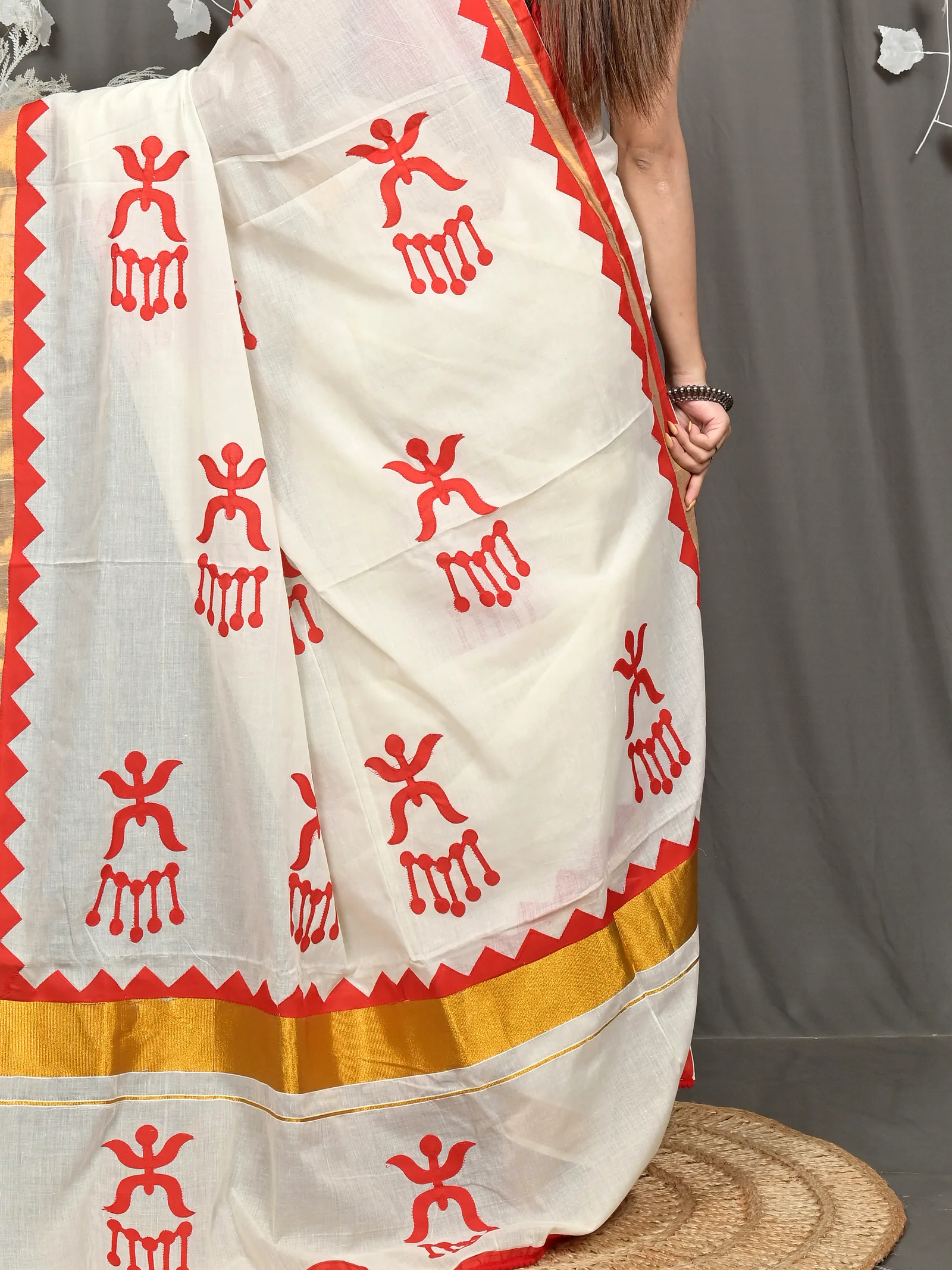 White Red Pure Cotton Borma Handloom Saree (2263)